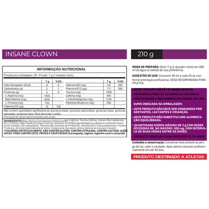 Pré Treino Demons Lab Insane Clown 210g + Balde Pipoca 2,5L