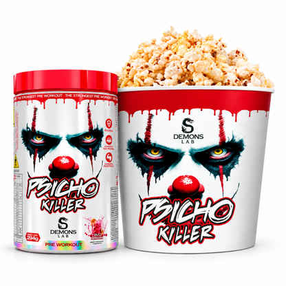 Kit Balde de pipoca + 1 pré treino psicho killer 294g Demons lab