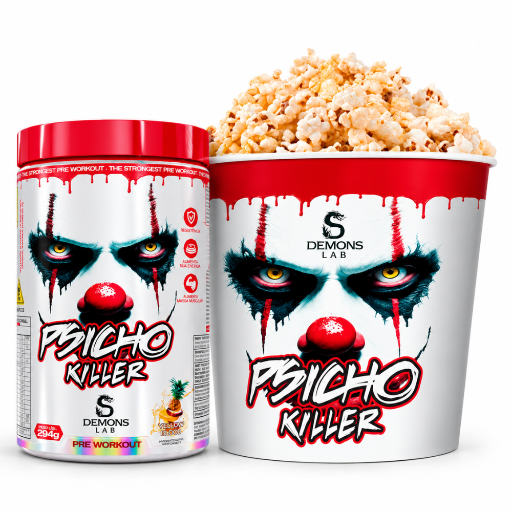 Kit Balde de pipoca + 1 pré treino psicho killer 294g Demons lab