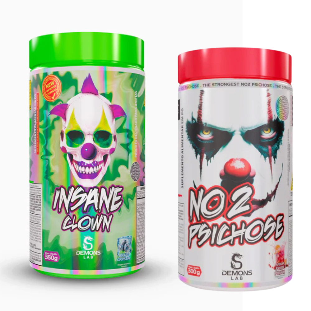 Kit Pré Treino Demons Lab Insane Clown 350g + NO2 Psichose 300g
