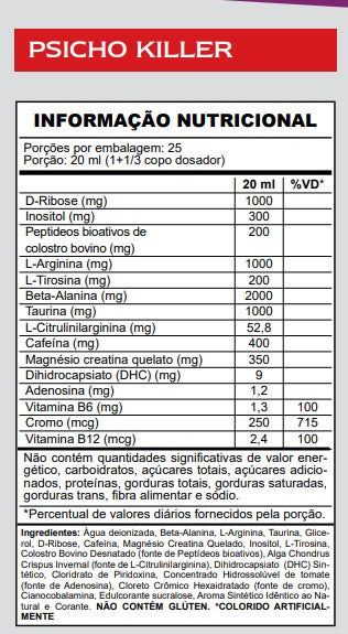 Pré Treino - Psicho Killer 500ml - Demons Lab